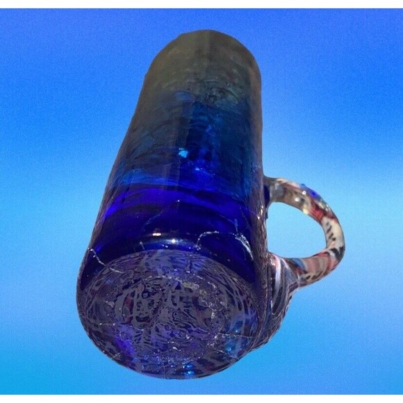 #606 pilgrim Art Glass Benedictine Applied Handle Tall Crackle Blue Shot Glass - Picture 8 of 10